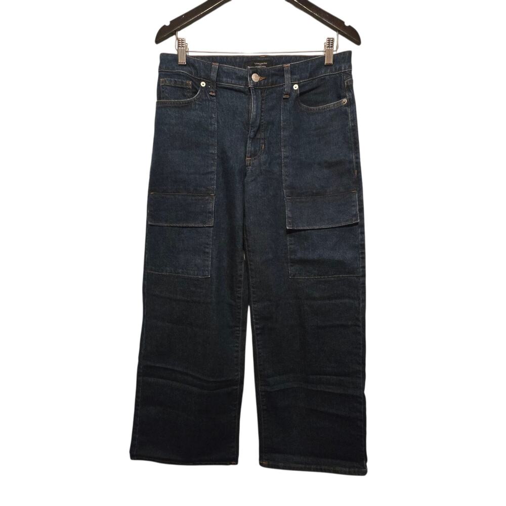Banana Republic Wide Leg Cargo Jeans Womens 32"wx29"L Mid Rise Dark Wash Denim
